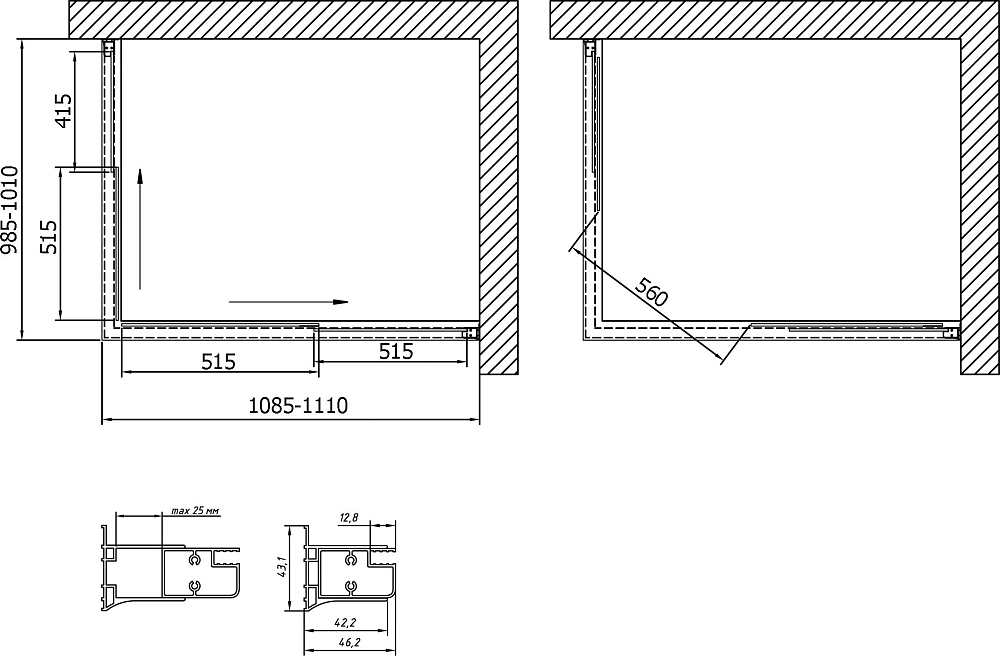 Душевой уголок Vegas Glass ZA-F 0110*100 08 01 профиль глянцевый хром, стекло прозрачное