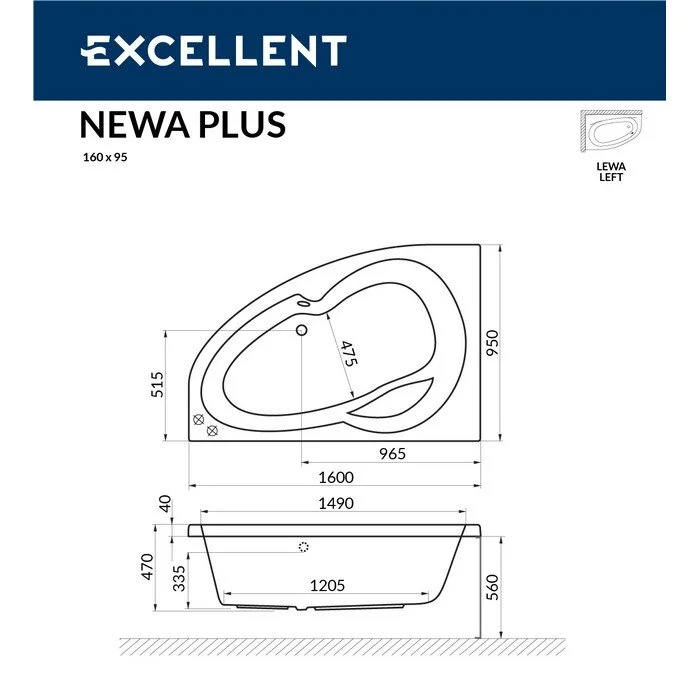 Акриловая ванна Excellent Newa 160х95 WAEX.NEL16.RELAX.BR бронза, белый