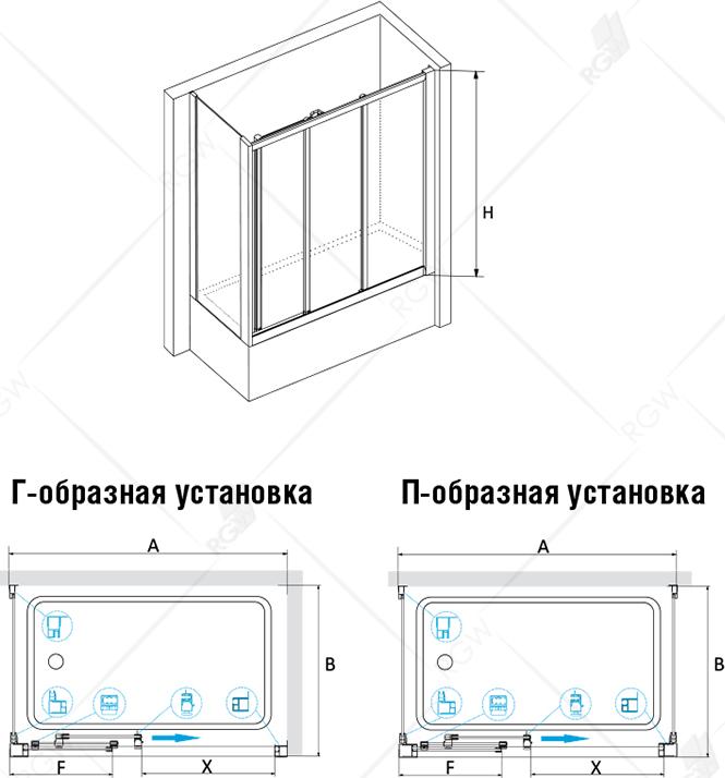 Шторка для ванной RGW Screens SC-81 150x70 см, 04118157-51 стекло шиншилла