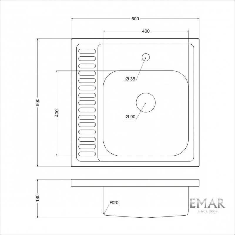 Кухонная мойка Emar Steel T6060RQ Decor серый