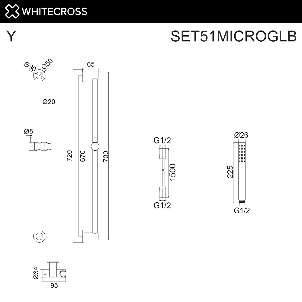 Душевой гарнитур Whitecross SET51MICROGLB золото брашированное