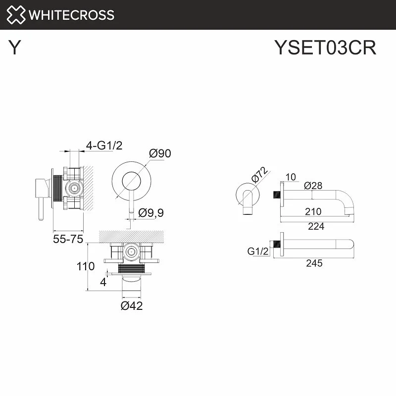 Смеситель для ванны Whitecross Y brushed gold YSET03GLB золото