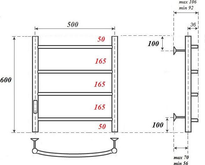 Полотенцесушитель электрический Point Афина PN04756B П4 500x600, черный