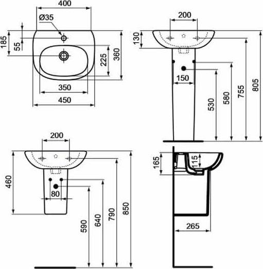 Раковина 45 см Ideal Standard Tesi T009501, белый