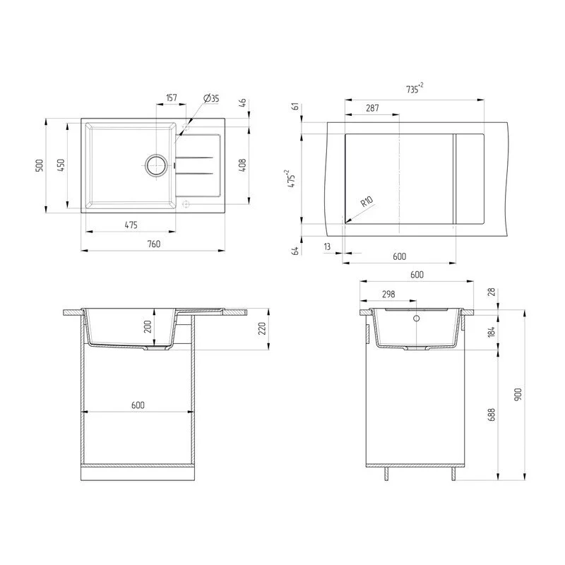 Кухонная мойка Ulgran U-602 U-602-309 серый