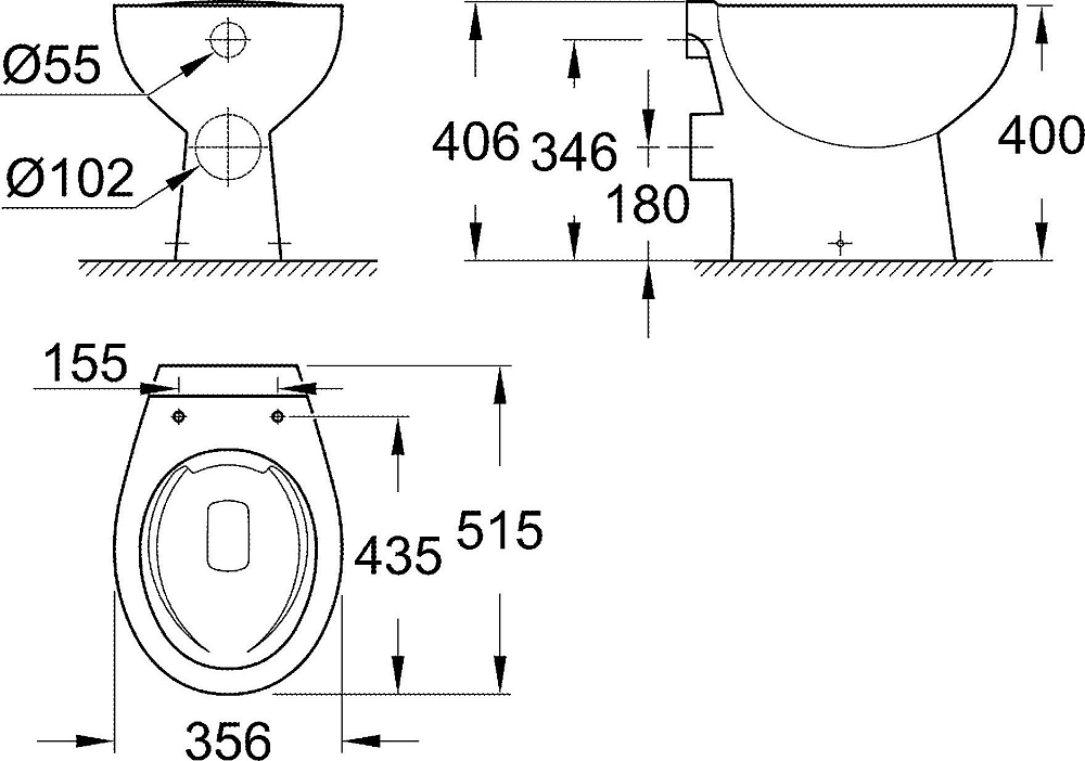 Напольный унитаз Grohe Bau Ceramic 39560000 безободковый