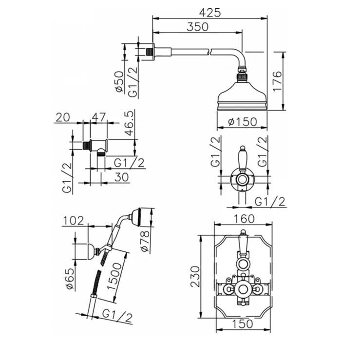 Душевая система Huber Victorian 913.VT02H.CR хром