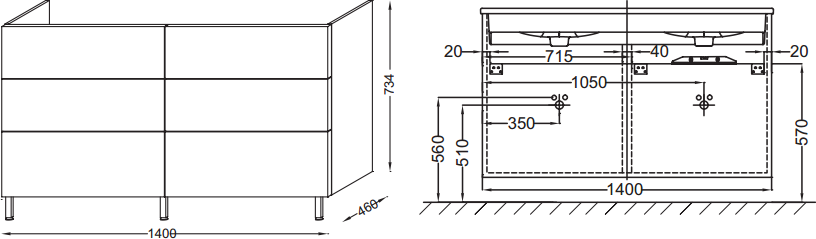 Тумба под раковину 140 см Jacob Delafon Vox EB2090-R4-E15 чёрный