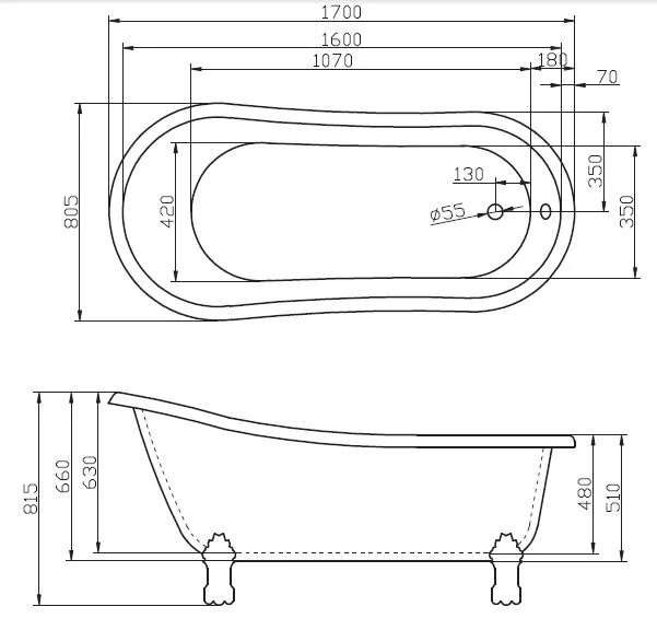 Акриловая ванна BelBagno BB04-ROS/BB04-SUP/BB-LEG-LION-ORO красный, белый