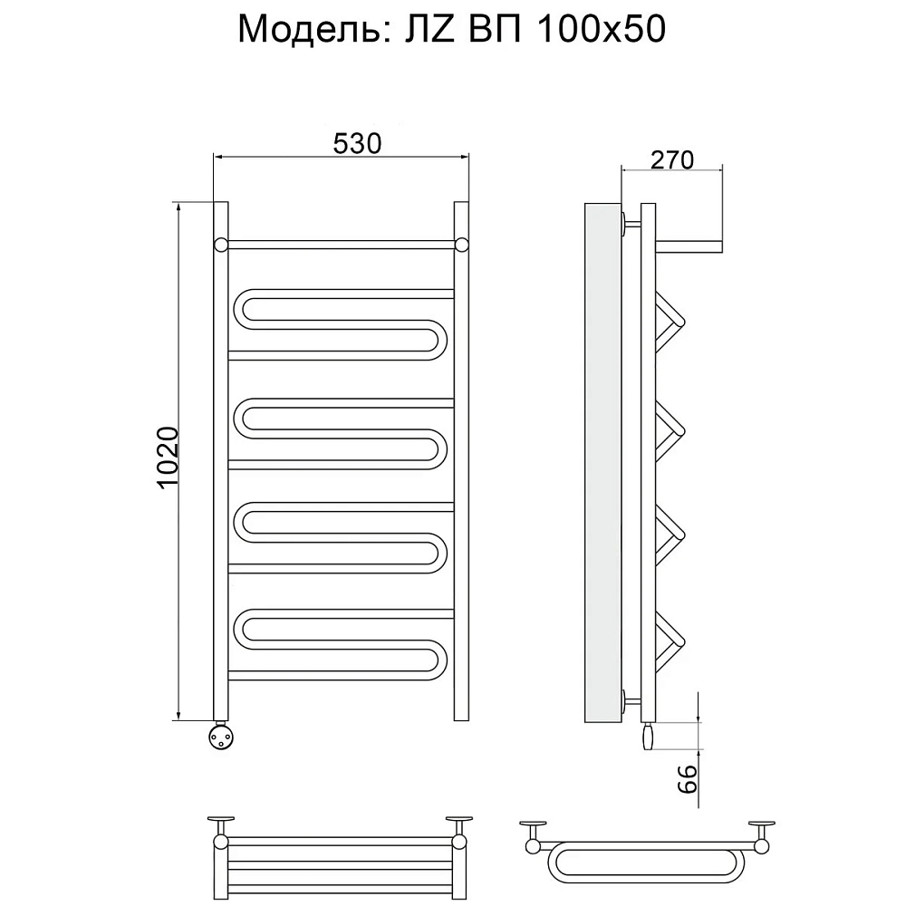 Полотенцесушитель электрический Ника Curve ЛЗ ВП 100/50 лев хром