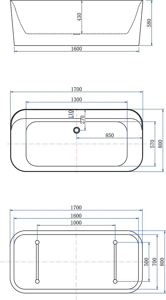 Акриловая ванна Allen Brau Infinity 1 170x80 2.21001.20/BGM, белый/синий матовый