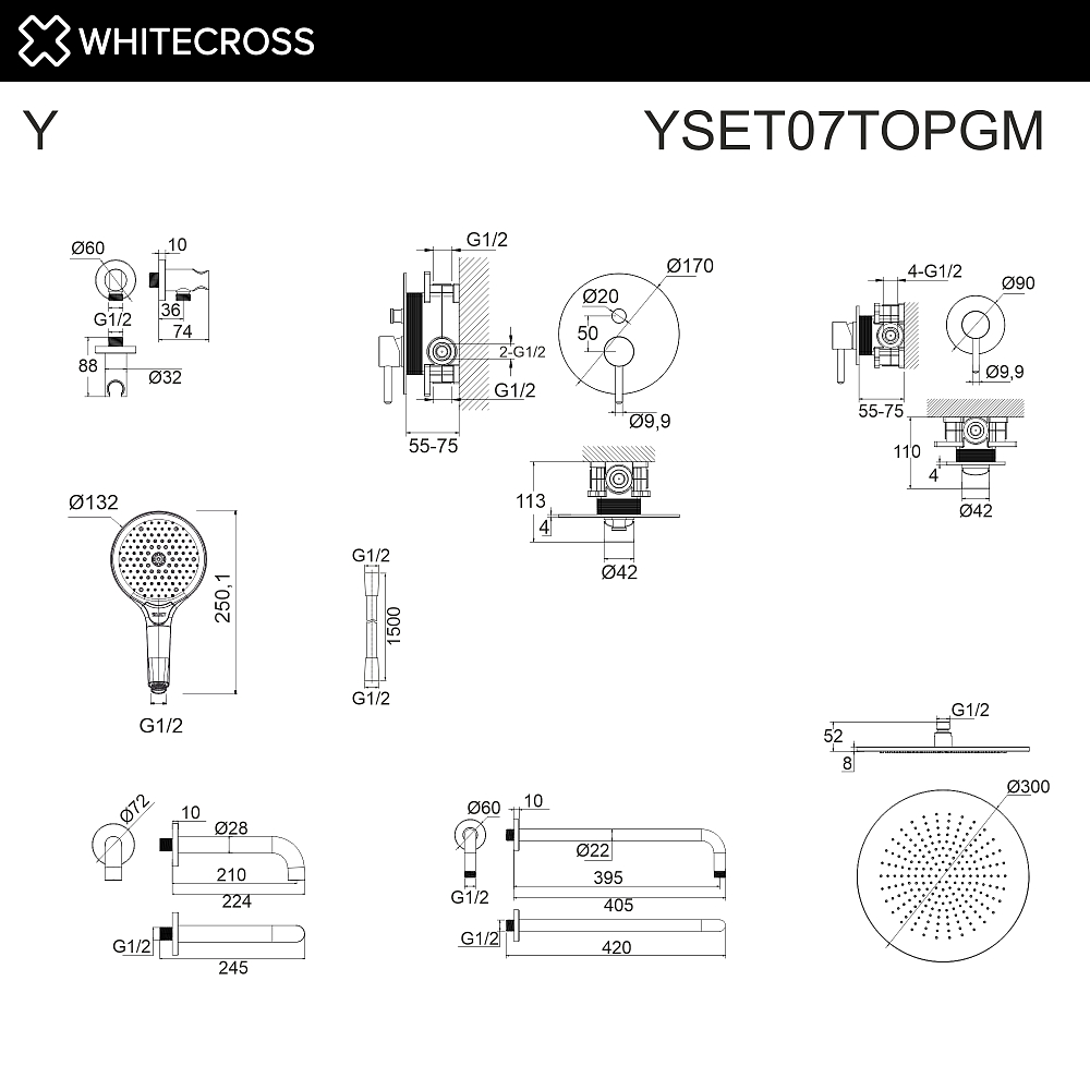 Душевая система Whitecross Y YSET07TOPGM оружейная сталь