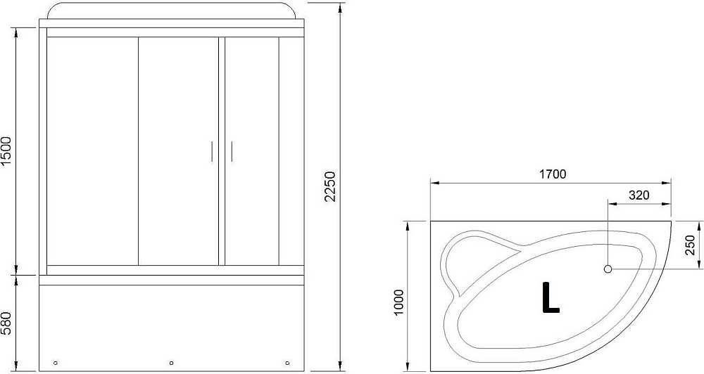 Душевая кабина 170х100 см Royal Bath ALP RB170ALP-C-CH-L стекло матовое с гидромассажем