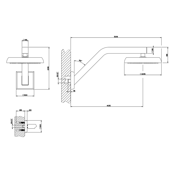 Верхний душ с кронштейном Gessi Mimi 31249#031, хром