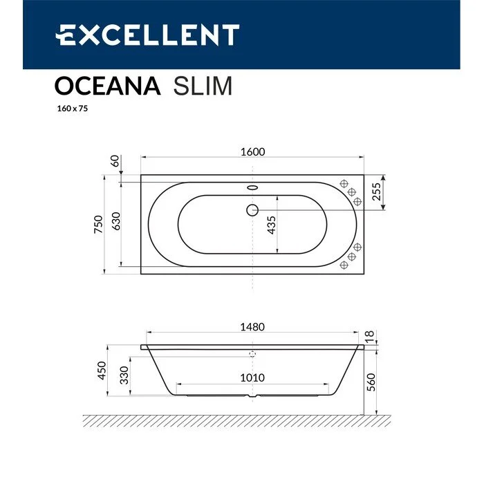 Акриловая ванна Excellent Oceana WAEX.OCE16S.LINE.BR бронза, белый