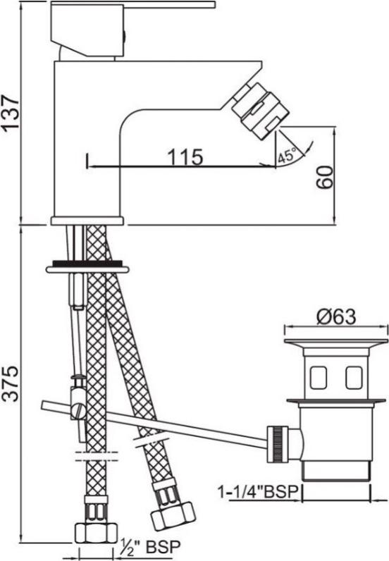 Смеситель для биде с донным клапаном Jaquar Fonte FON-CHR-40213B