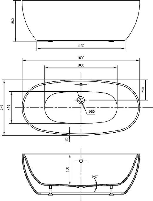 Акриловая ванна Vincea 160x78 VBT-405-1600, белый