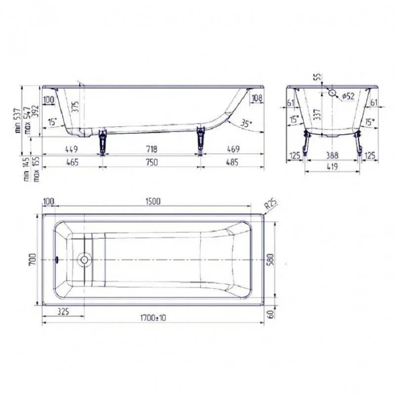 Чугунная ванна Delice Parallel DLR220505RB-AS белый