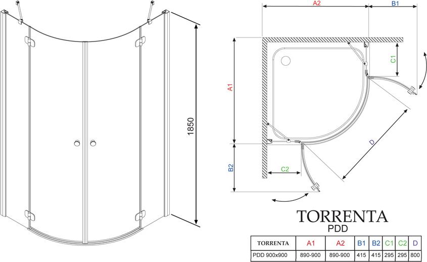 Душевой уголок Radaway Torrenta PDD 90 стекло графит