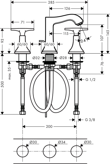 Смеситель для раковины Hansgrohe Metropol Classic 31306090, хром золото