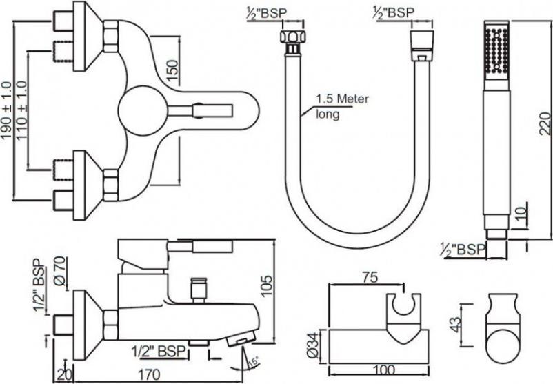 Смеситель для ванны Jaquar Solo SOL-CHR-6119SHK