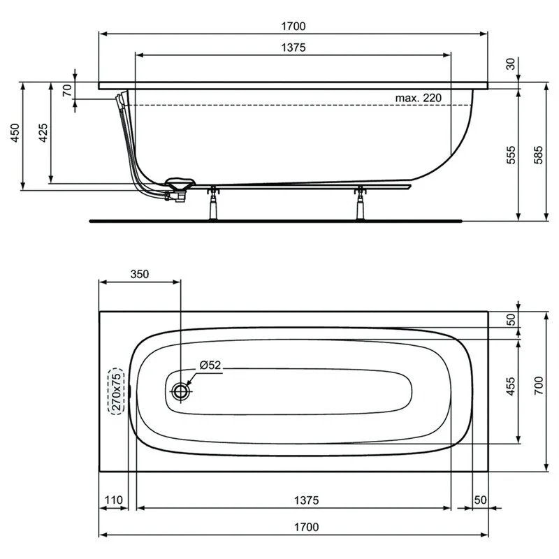 Акриловая ванна Ideal Standard I.Life T475901 белый