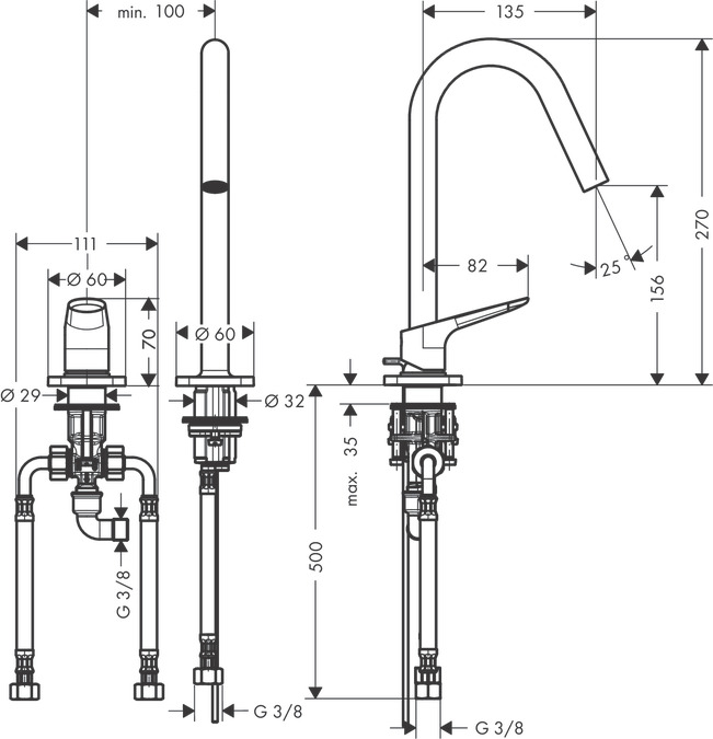 Смеситель для раковины Axor Citterio M 34132800, сталь