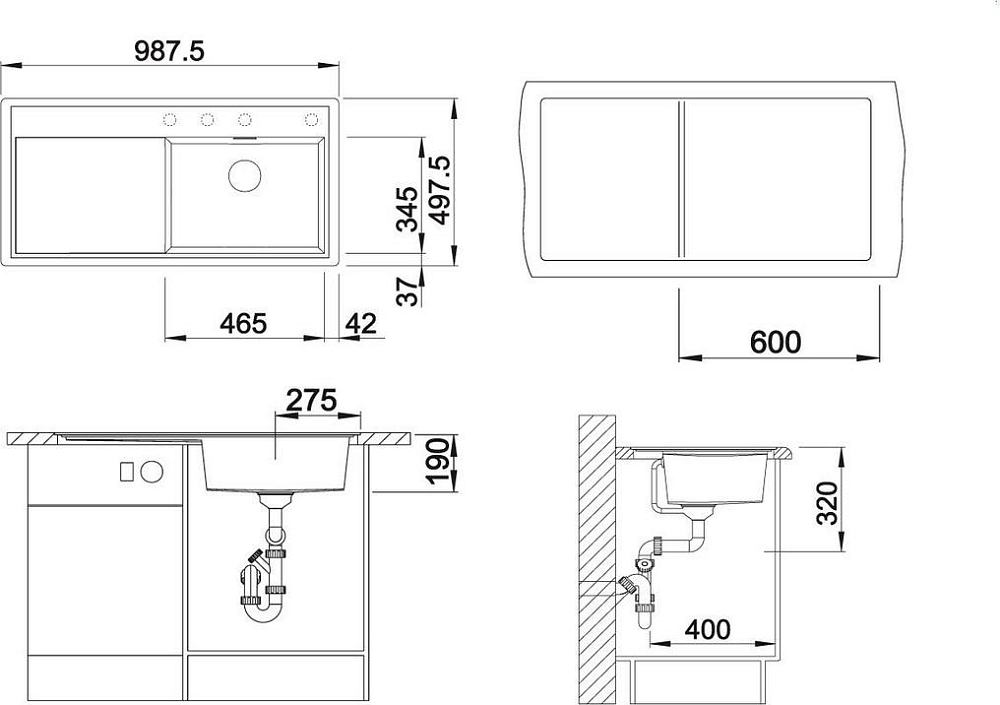 Кухонная мойка Blanco Zenar XL 6 S-F 523911 чаша слева алюметаллик