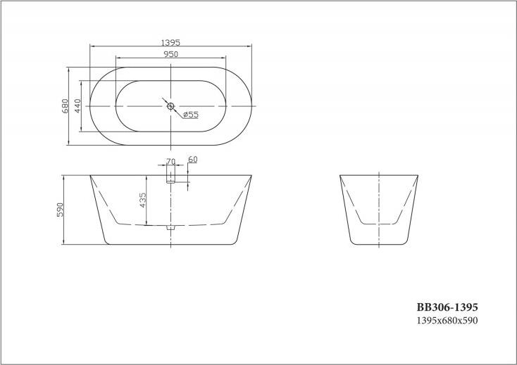 Акриловая ванна BelBagno 140х68 BB306-1395