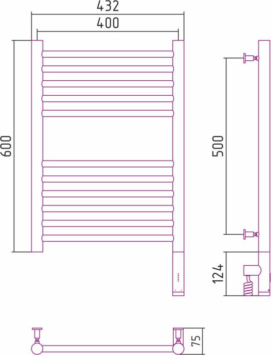 Полотенцесушитель электрический Сунержа Богема 3.0 600x400 31-5805-6040 МЭМ правый, черный матовый