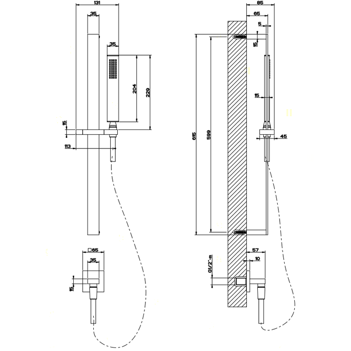 Душевой гарнитур Gessi Rettangolo 20142#299, черный матовый