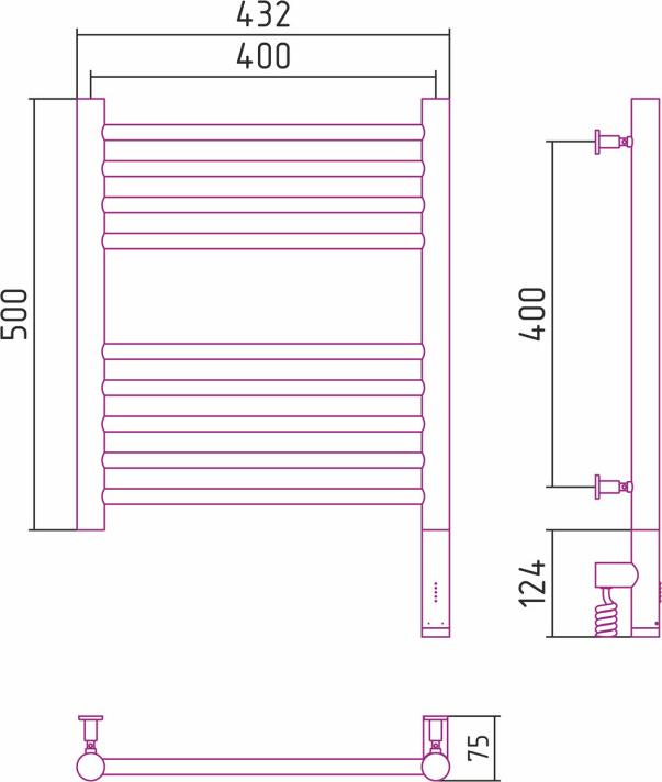 Полотенцесушитель электрический Сунержа Богема 3.0 500x400 020-5805-5040 МЭМ правый, шампань