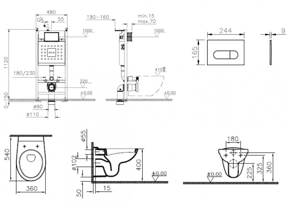 Инсталляция с унитазом VitrA Normus L-box 9773B003-7207, сиденье стандарт, клавиша белая