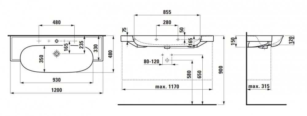 Раковина Laufen New Classic 8.1385.8.000.109.1 белый