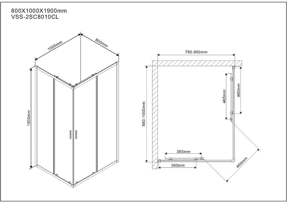 Душевой уголок Vincea Scala VSS-2SC8010CL, стекло прозрачное, хром
