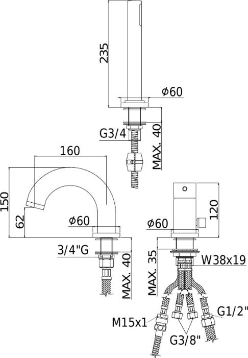 Смеситель на борт ванны Paffoni Light LIG040LCR