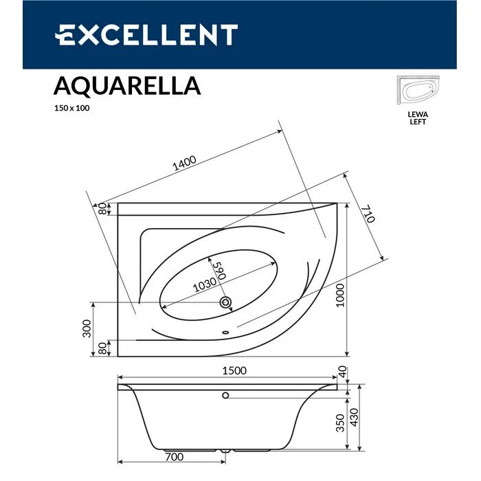 Акриловая ванна Excellent Aquarella WAEX.ARL15.SMART.GL золото, белый