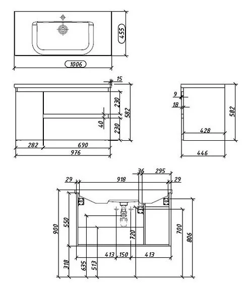 Тумба под раковину Caprigo Forte 36115L-TP814 серый