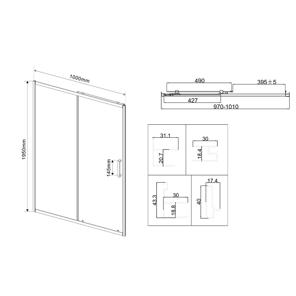 Душевая дверь Vincea City VDS-5CT100MT 100x195 см, хром, стекло текстурное