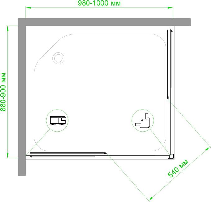 Душевой уголок Royal Bath 100x90 RB9100HPD-T-BL, профиль черный стекло прозрачное