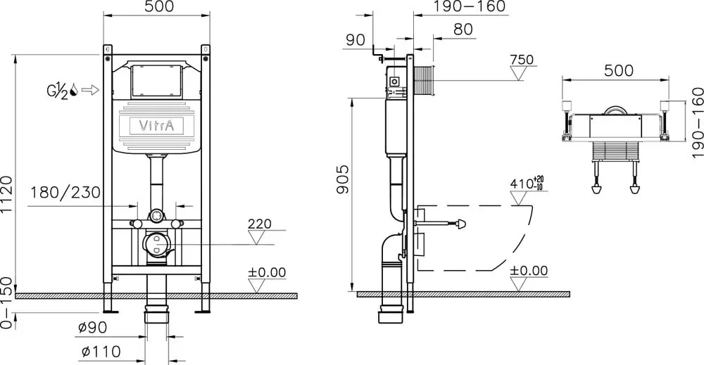 Инсталляция VitrA 800-2011 с унитазом Stworki Rotenburg 800-2011/WH52 WH52, крышка микролифт, клавиша черная матовая/хром