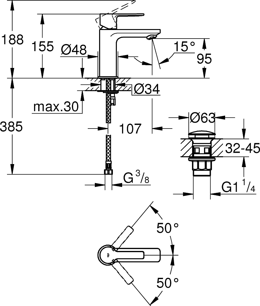 Смеситель для раковины Grohe Lineare New 23791DC1 суперсталь