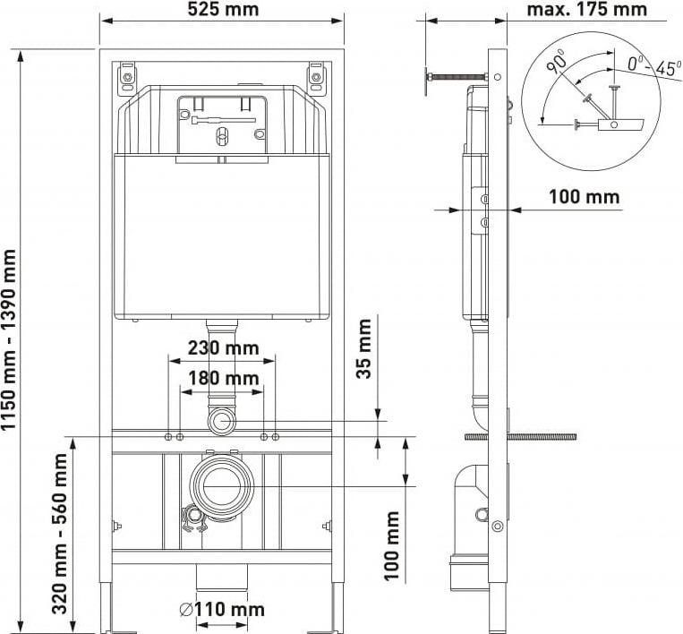 Комплект инсталляция с подвесным унитазом Berges Wasserhaus Novum 042454 с сиденьем микролифт и клавишей смыва черный глянец