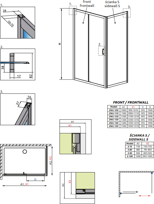 Душевой уголок Radaway Premium Plus DWJ+S 140х90 см стекло фабрик