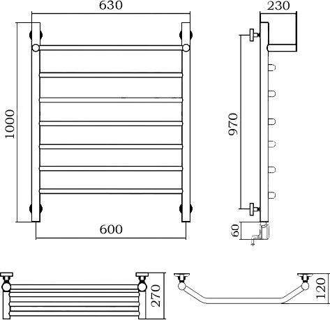 Полотенцесушитель электрический Aquanerzh Трапеция с полкой R 100x60 07-03A10060_R