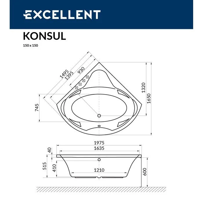 Акриловая ванна Excellent Konsul WAEX.KON15.SOFT.CR хром, белый