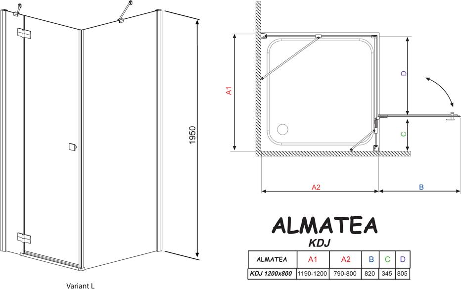 Душевой уголок Radaway Almatea KDJ 120x80 стекло графит L