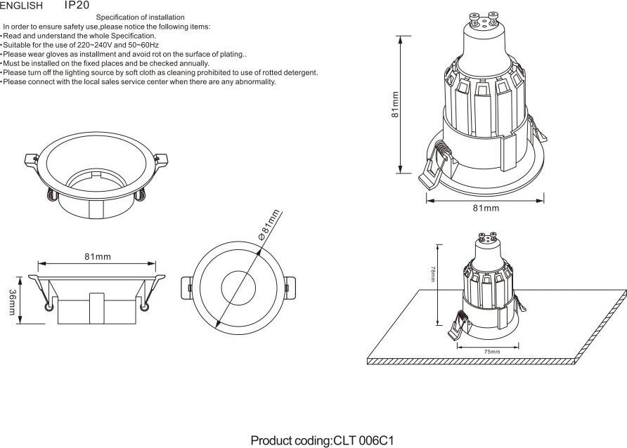 Встраиваемый светильник Crystal Lux CLT 006C1 BL