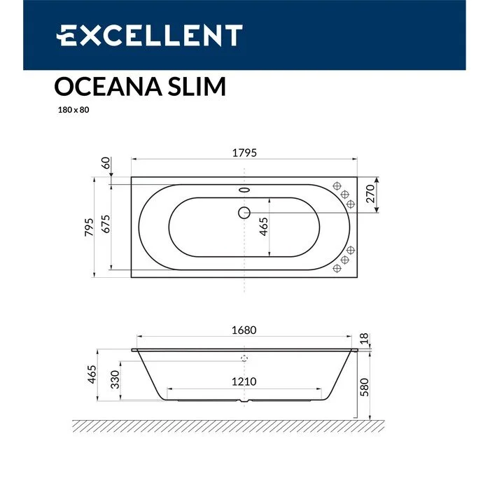 Акриловая ванна Excellent Oceana 180х80 WAEX.OCE18S.SOFT.GL золото, белый