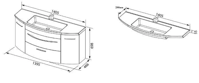 Тумба под раковину De Aqua Лонг 186446 RAL9005 черный